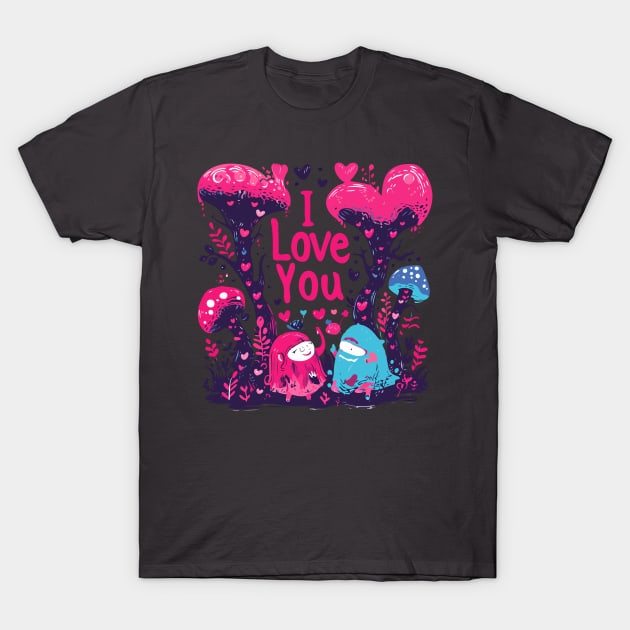 I Love You Mushroom - Love Valentine&#39;s Day Lover Couple Cute Funny T-Shirt by The Realm Within